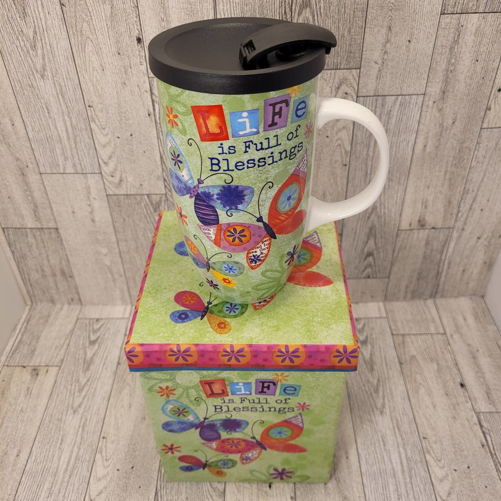 Divinity Ceramic Travel Mug "Life Is Full Of Blessings" With Gift Box